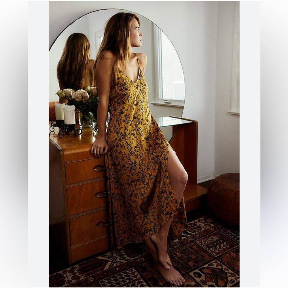 Revolve dress maxi babydoll Sundress mustard yellow floral